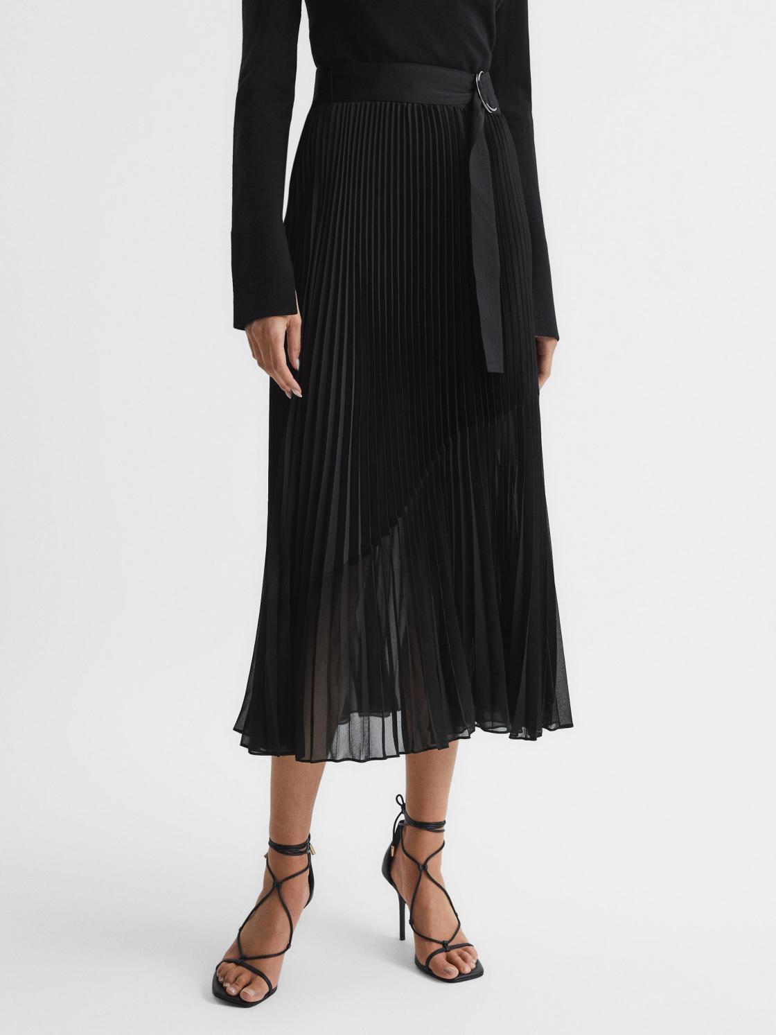 Reiss Skirts | Anya Pleated Midi Skirt Black - Women