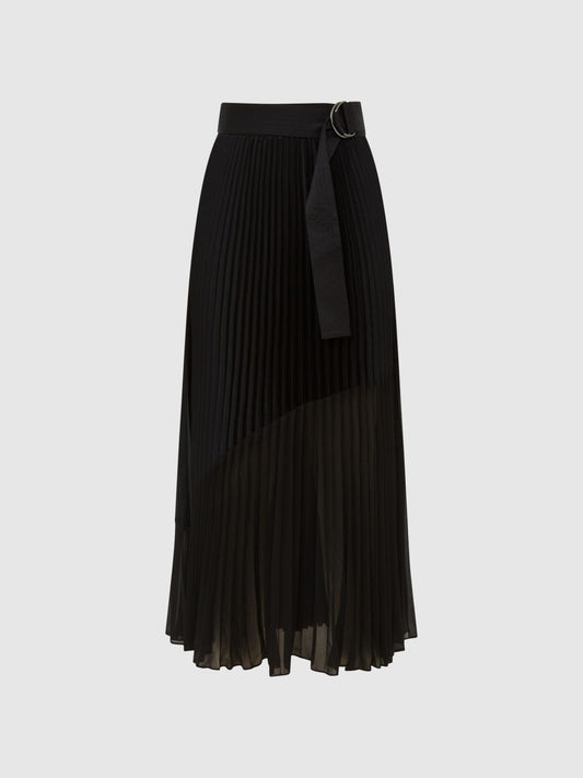 Reiss Skirts | Anya Pleated Midi Skirt Black - Women