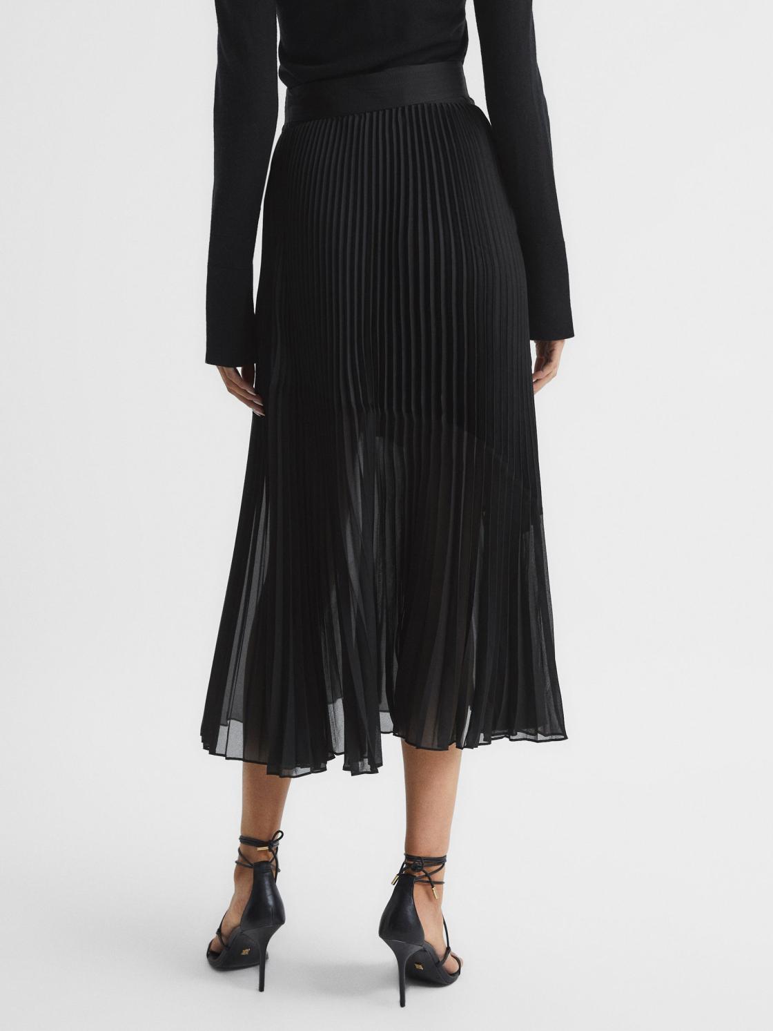 Reiss Skirts | Anya Pleated Midi Skirt Black - Women