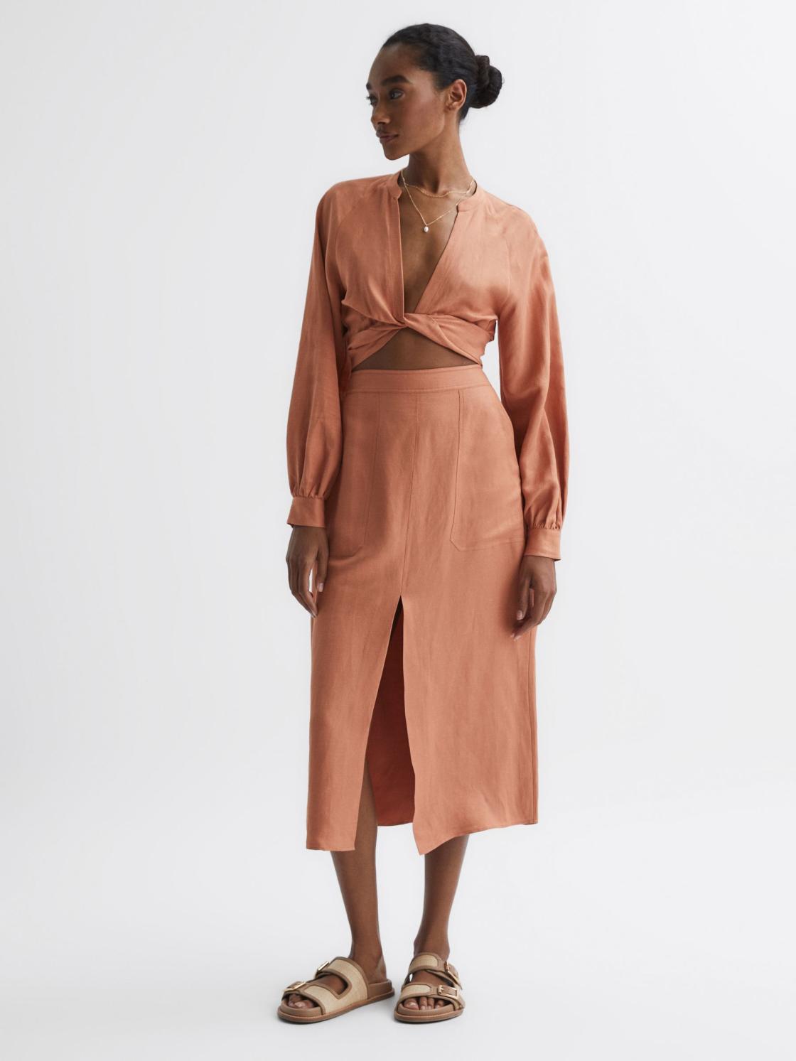 Reiss Skirts | Axelle Linen High Rise Skirt Rust - Women