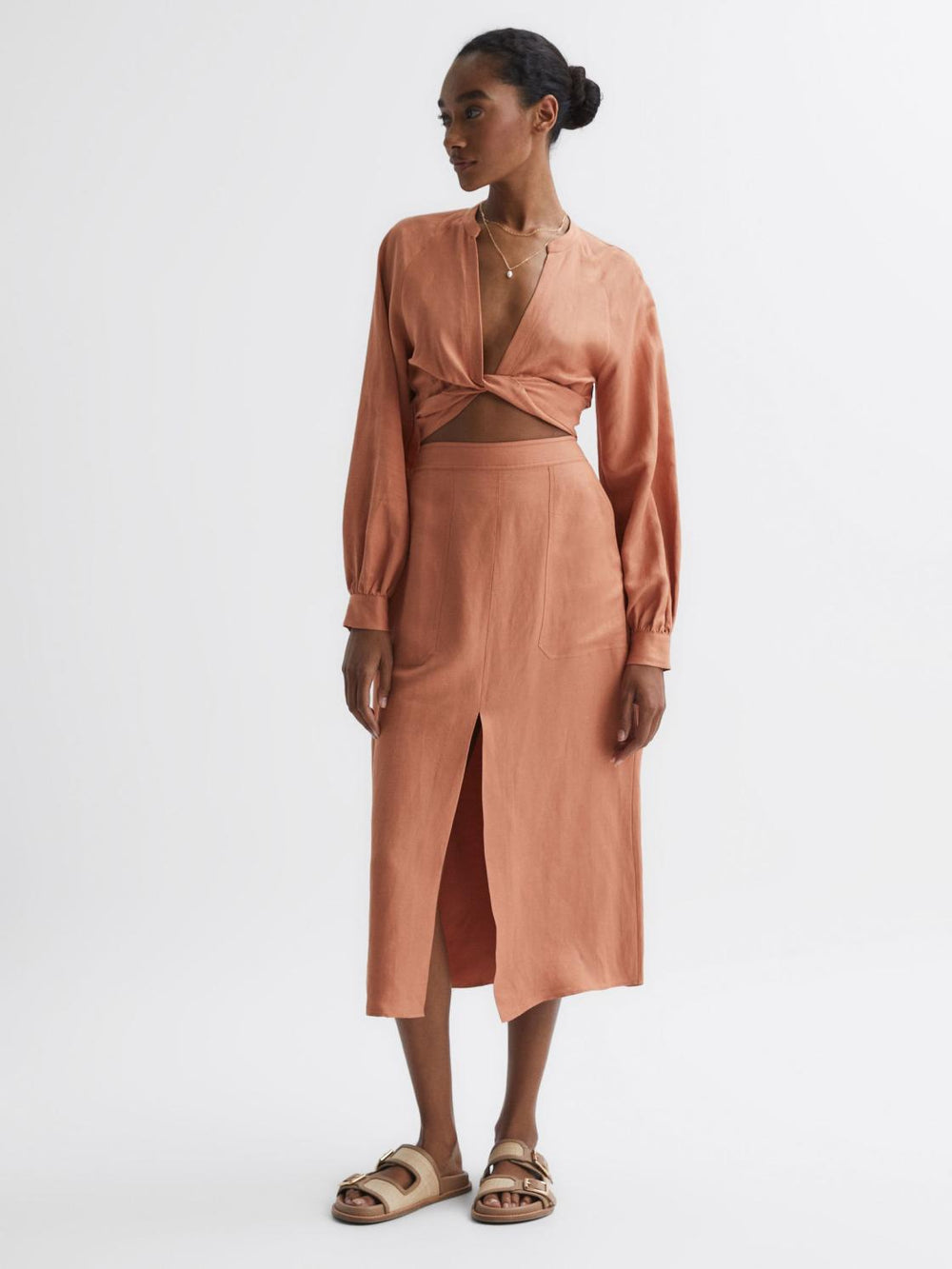 Reiss Skirts | Axelle Linen High Rise Skirt Rust - Women