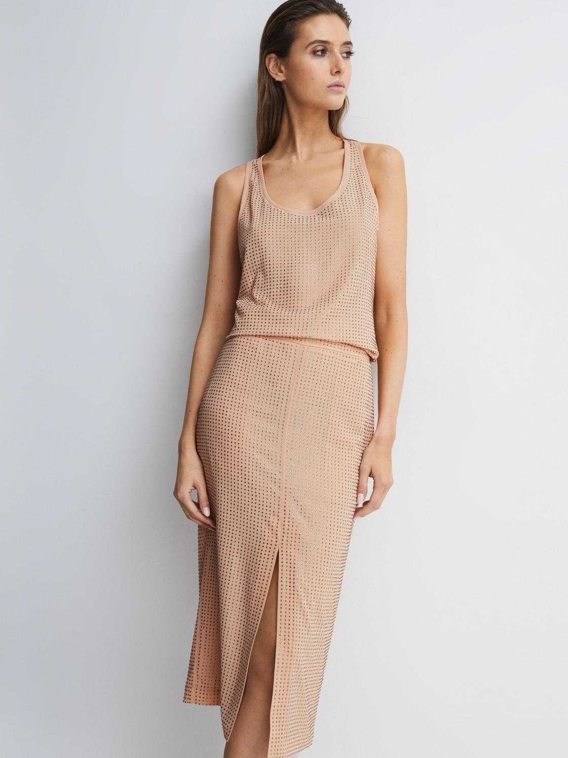 Reiss Skirts | Brooklyn Embellished High Rise Midi Skirt Nude - Women
