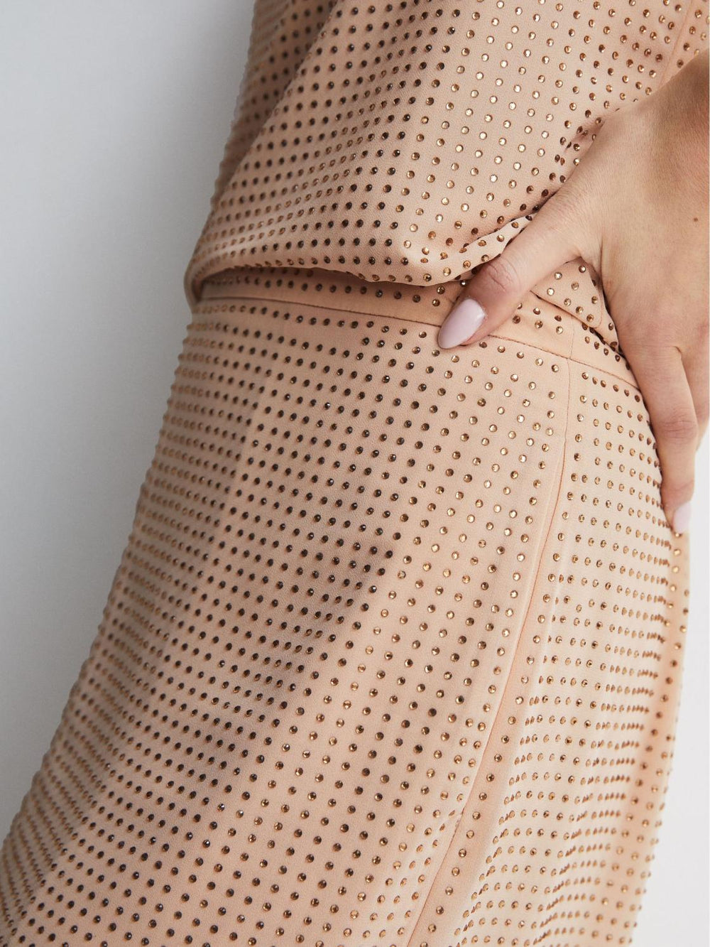 Reiss Skirts | Brooklyn Embellished High Rise Midi Skirt Nude - Women