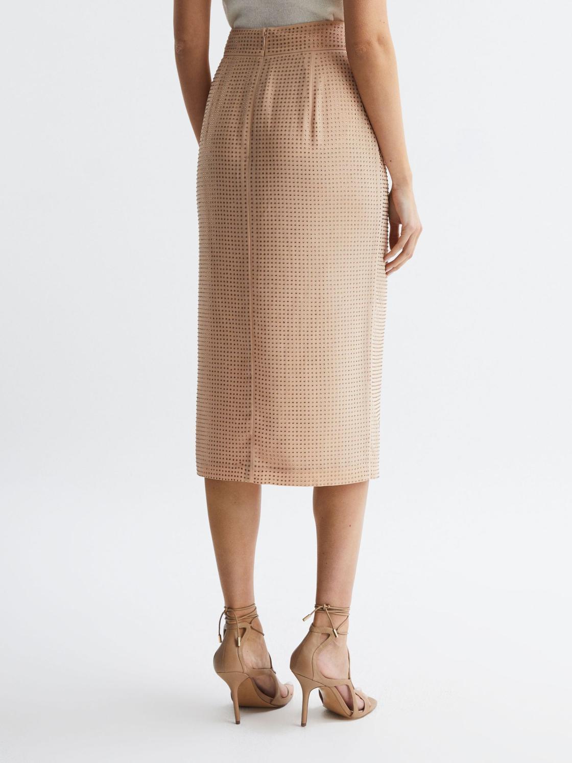 Reiss Skirts | Brooklyn Embellished High Rise Midi Skirt Nude - Women
