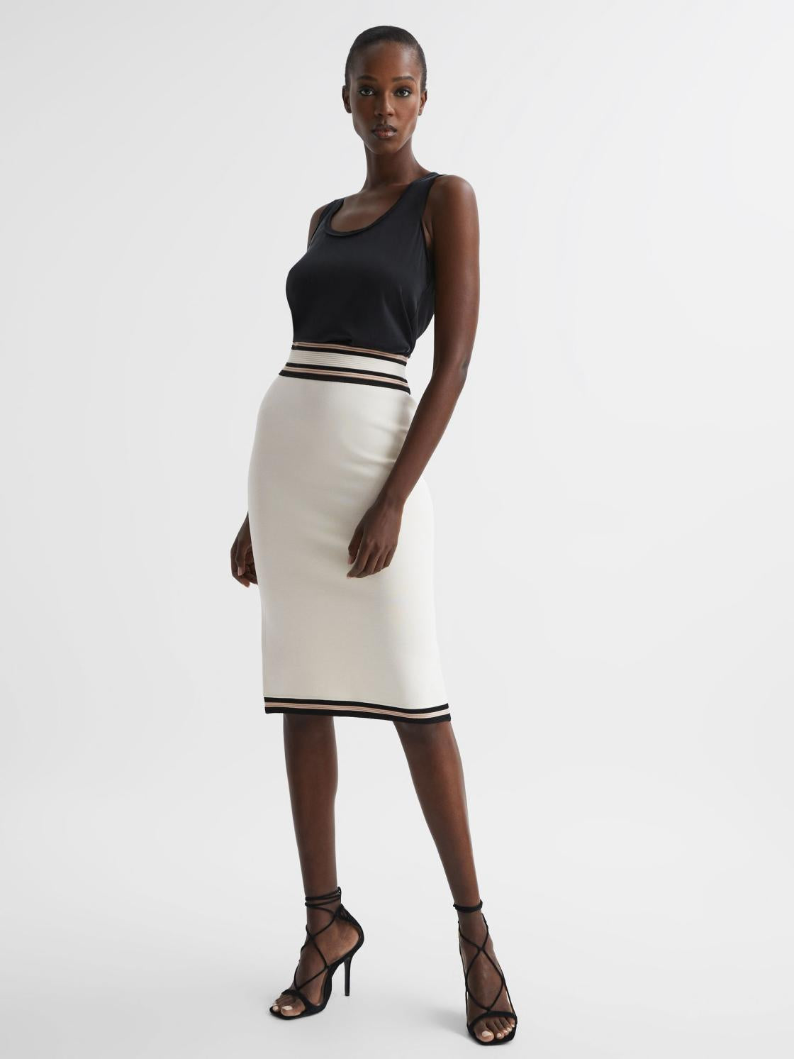 Reiss Skirts | Darla Knitted Colourblock Skirt White/pink - Women