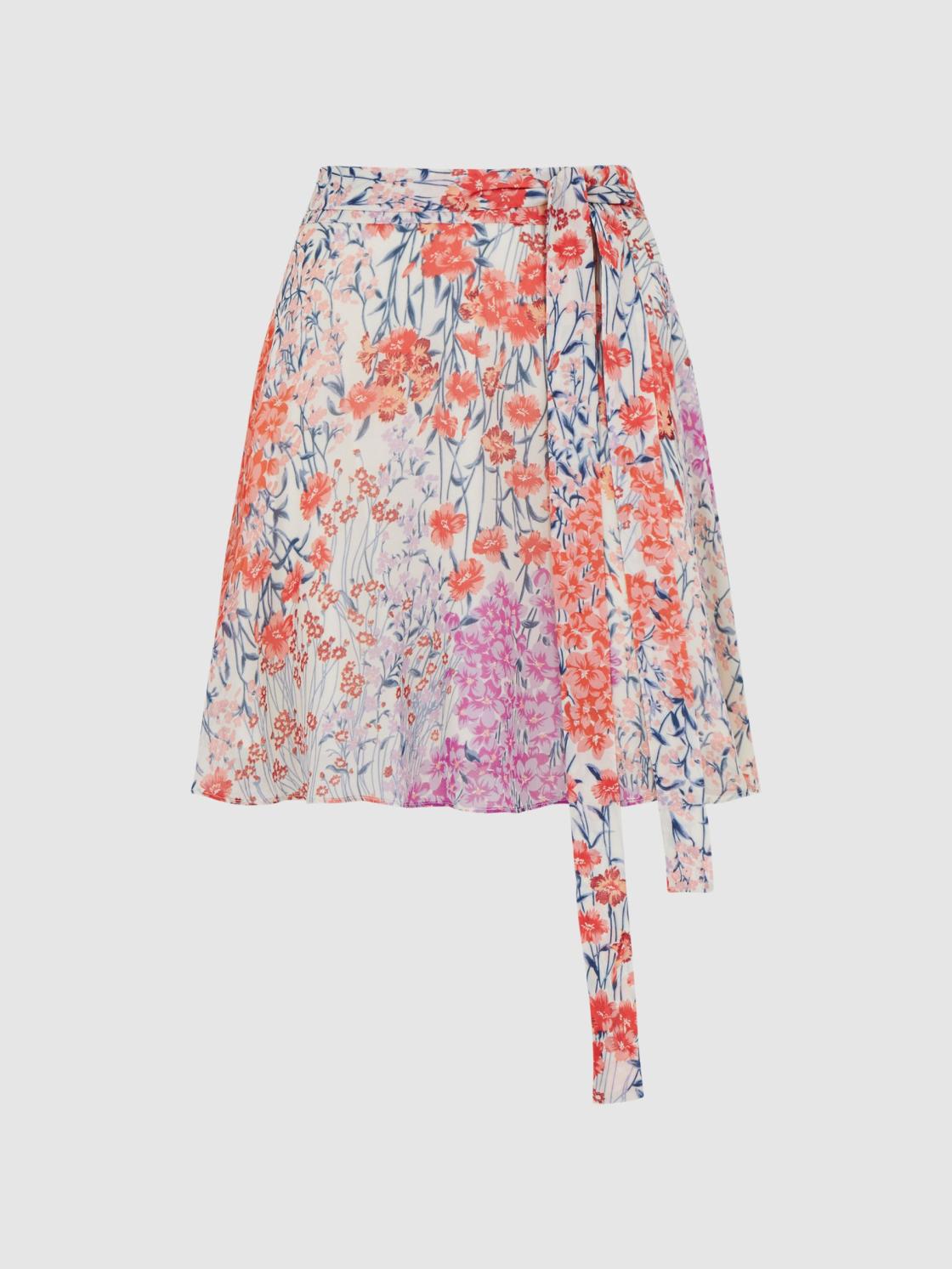 Reiss Skirts | Elle Floral Print High Rise Mini Skirt Coral/white - Women