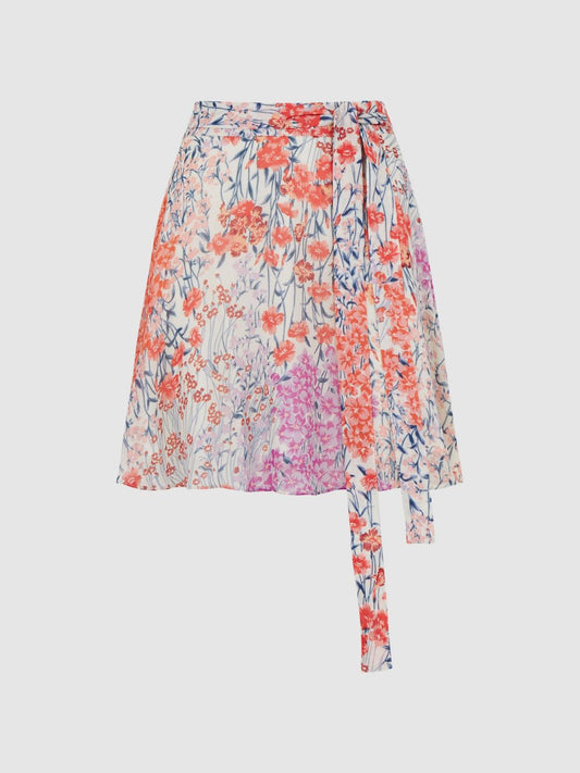 Reiss Skirts | Elle Floral Print High Rise Mini Skirt Coral/white - Women