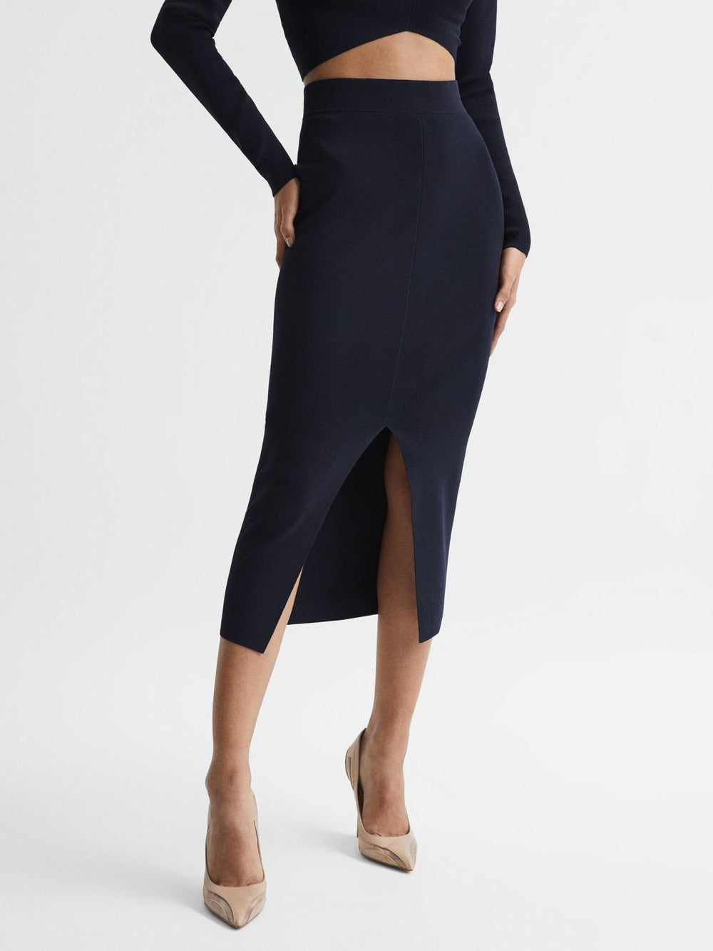 Reiss Skirts | Erin Knitted Co Ord Midi Skirt Dark Navy - Women