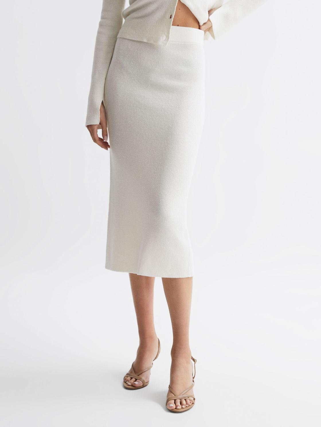 Reiss Skirts | Fern Knitted High Rise Midi Skirt Cream - Women