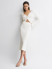 Reiss Skirts | Fern Knitted High Rise Midi Skirt Cream - Women