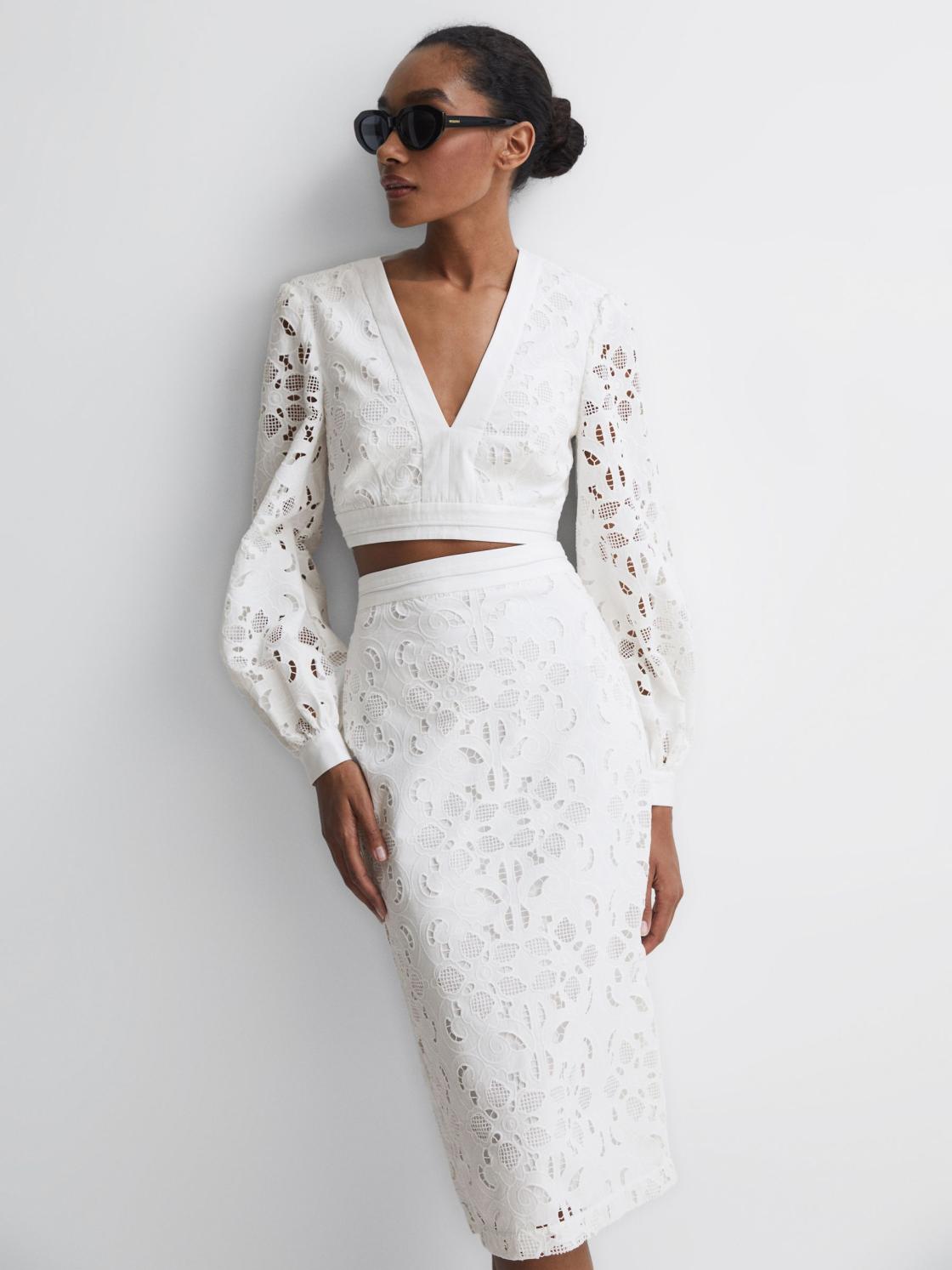 Reiss Skirts | Immi Lace Co-ord Pencil Skirt White - Women