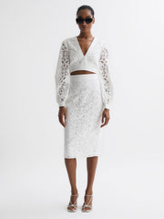 Reiss Skirts | Immi Lace Co-ord Pencil Skirt White - Women