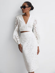 Reiss Skirts | Immi Lace Co-ord Pencil Skirt White - Women