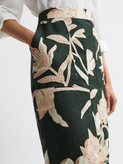 Reiss Skirts | Jackson Floral Print High Rise Midi Skirt Khaki - Women
