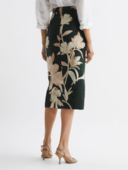 Reiss Skirts | Jackson Floral Print High Rise Midi Skirt Khaki - Women