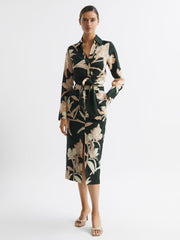 Reiss Skirts | Jackson Floral Print High Rise Midi Skirt Khaki - Women