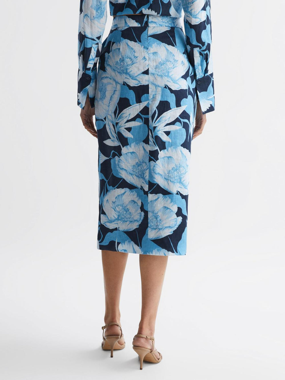 Reiss Skirts | Jackson Floral Print High Rise Midi Skirt Navy/blue - Women