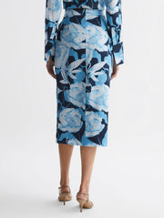 Reiss Skirts | Jackson Floral Print High Rise Midi Skirt Navy/blue - Women