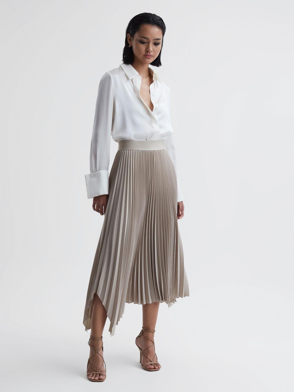Reiss Skirts | Jodie Pleated Asymmetric Midi Skirt Champagne - Women