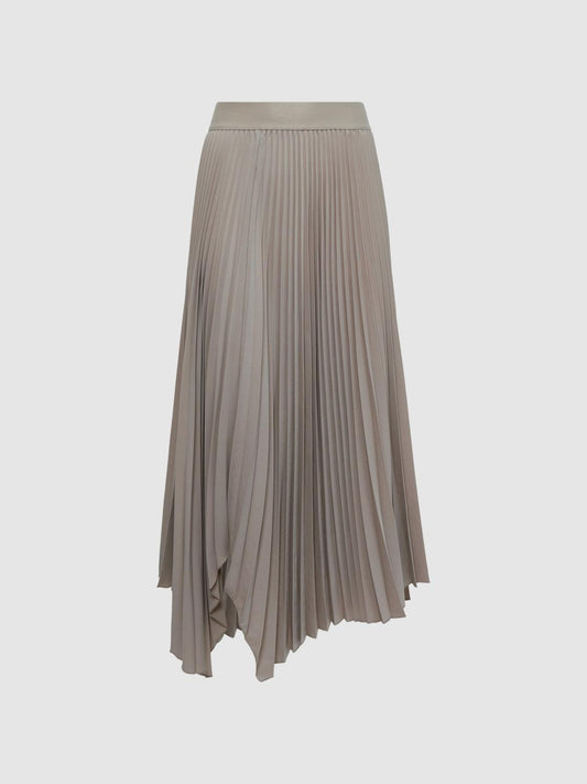 Reiss Skirts | Jodie Pleated Asymmetric Midi Skirt Champagne - Women