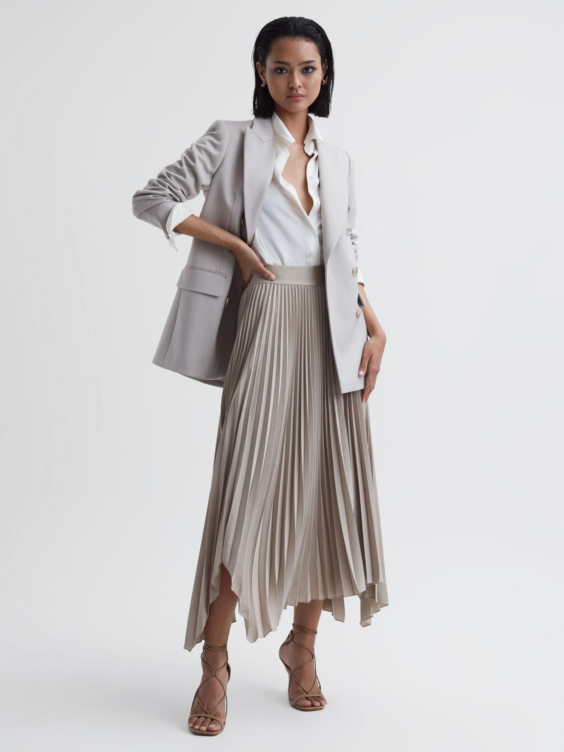 Reiss Skirts | Jodie Pleated Asymmetric Midi Skirt Champagne - Women