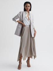 Reiss Skirts | Jodie Pleated Asymmetric Midi Skirt Champagne - Women