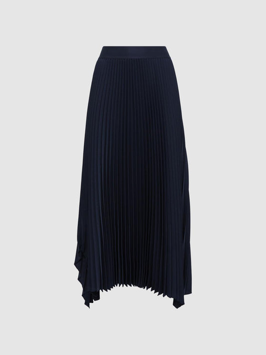 Reiss Skirts | Jodie Pleated Asymmetric Midi Skirt Navy - Women