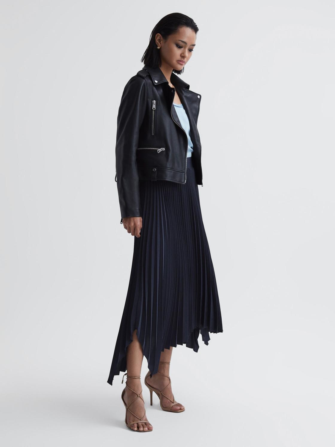 Reiss Skirts | Jodie Pleated Asymmetric Midi Skirt Navy - Women