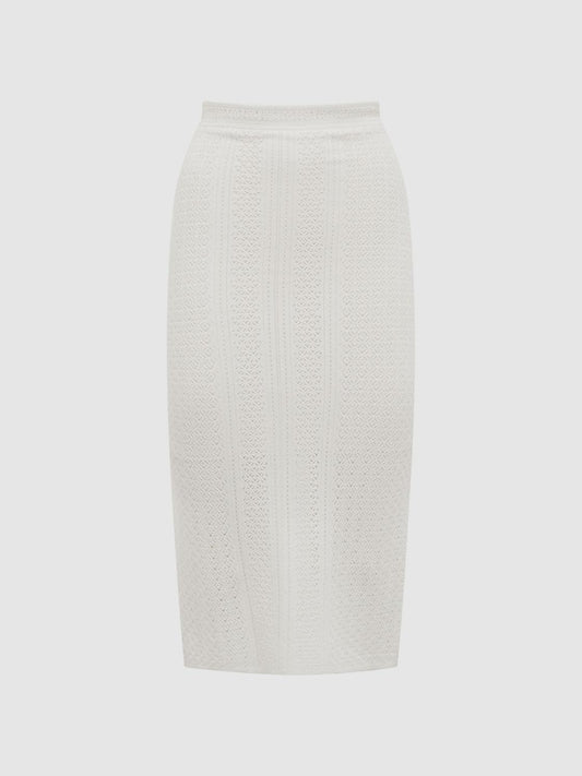 Reiss Skirts | Judy Knitted Crochet Midi Skirt Co-Ord Ivory - Women
