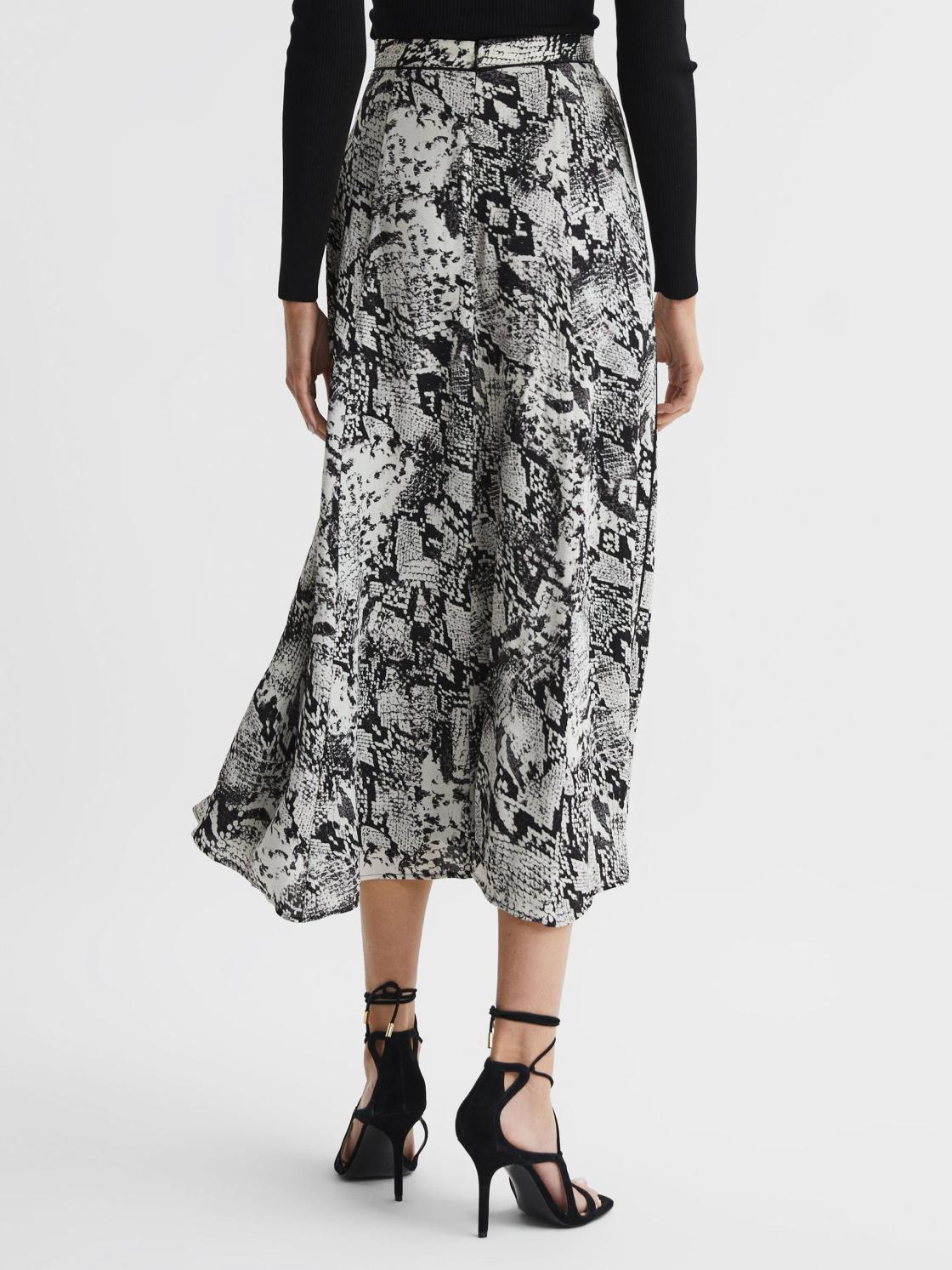 Reiss Skirts | Katia Printed Slip Midi Skirt Black - Women