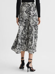 Reiss Skirts | Katia Printed Slip Midi Skirt Black - Women
