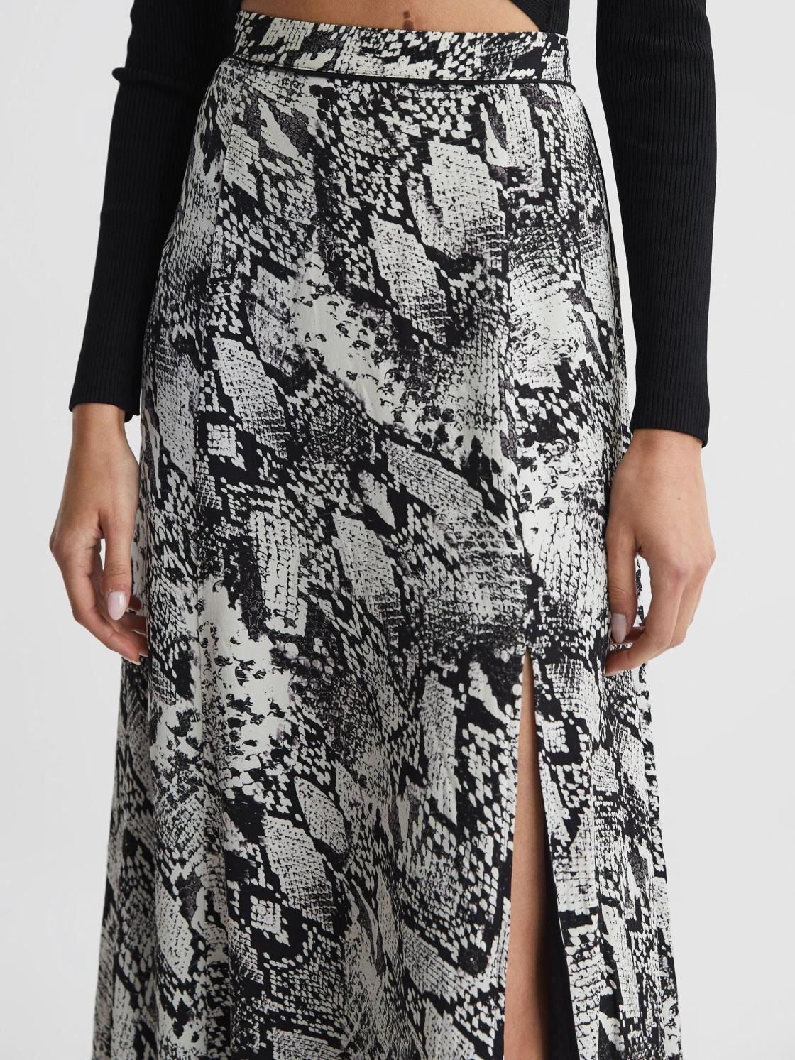 Reiss Skirts | Katia Printed Slip Midi Skirt Black - Women
