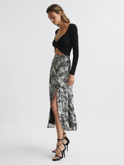Reiss Skirts | Katia Printed Slip Midi Skirt Black - Women