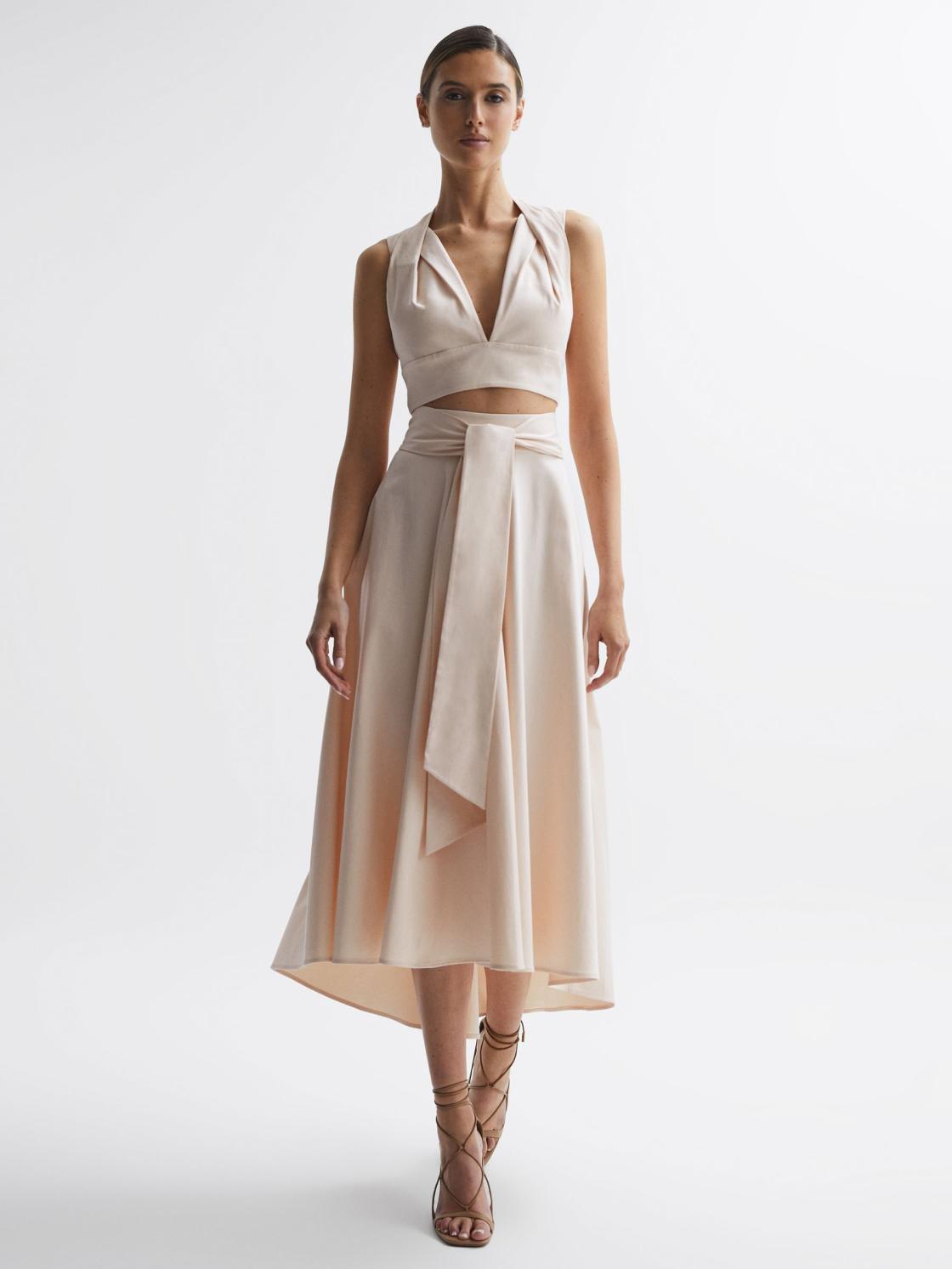 Reiss Skirts | Rebecca Fitted High Rise Midi Skirt Nude - Women