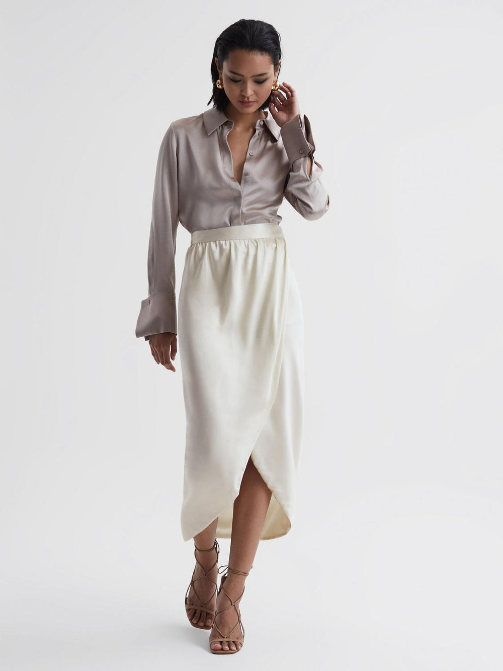 Reiss Skirts | Tyra Silk High-Low Wrap Skirt Ivory - Women