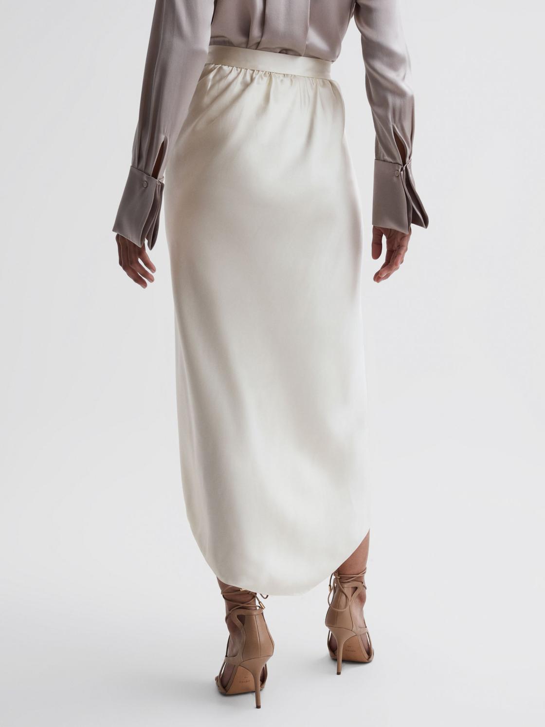 Reiss Skirts | Tyra Silk High-Low Wrap Skirt Ivory - Women