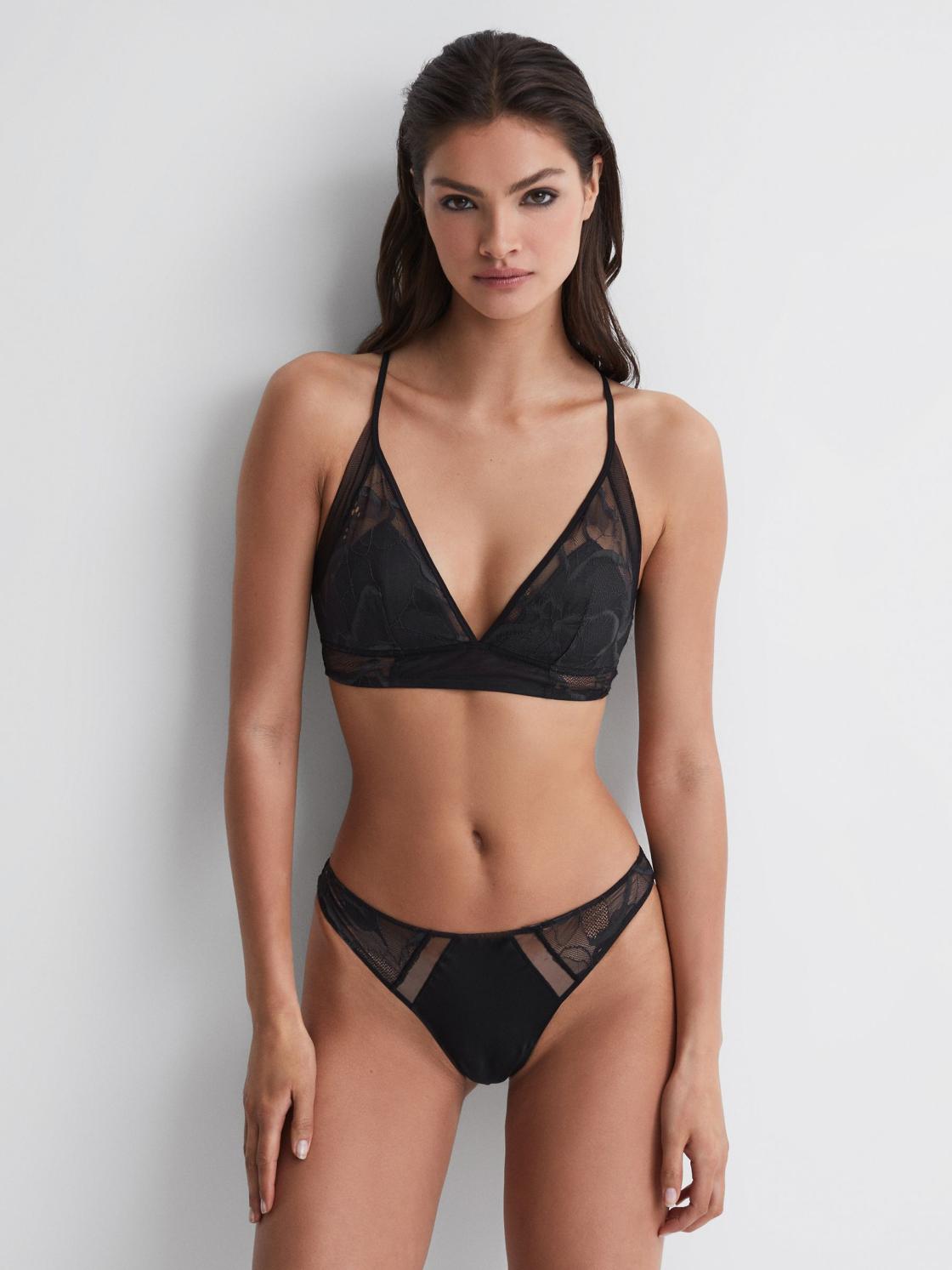 Reiss Socks &amp; Underwear | Calvin Klein Underwear Satin Lace Thong Black - Women