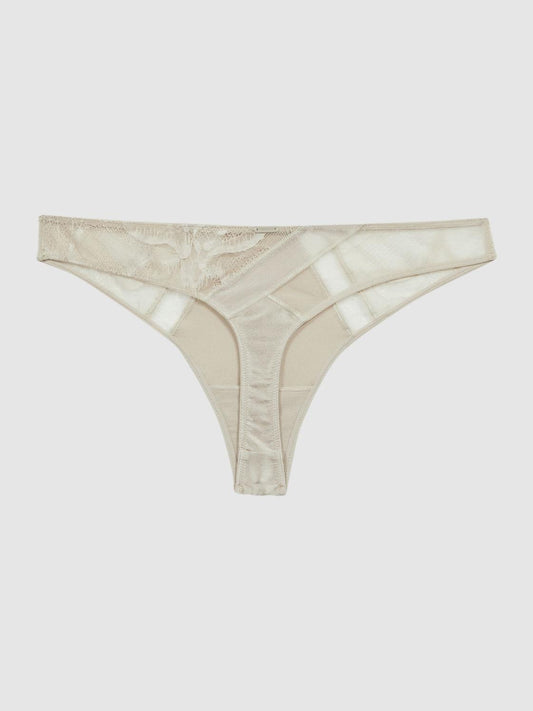Reiss Socks &amp; Underwear | Calvin Klein Underwear Satin Lace Thong Natural - Women