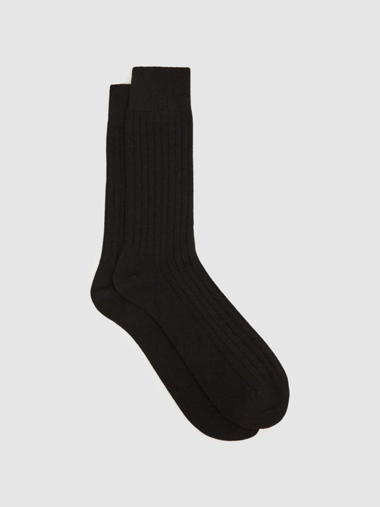 Reiss Socks &amp; Underwear | Cirby Wool-Cashmere Blend Ribbed Socks Black - Men