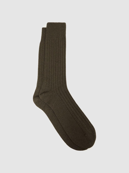 Reiss Socks &amp; Underwear | Cirby Wool-Cashmere Blend Ribbed Socks Khaki - Men