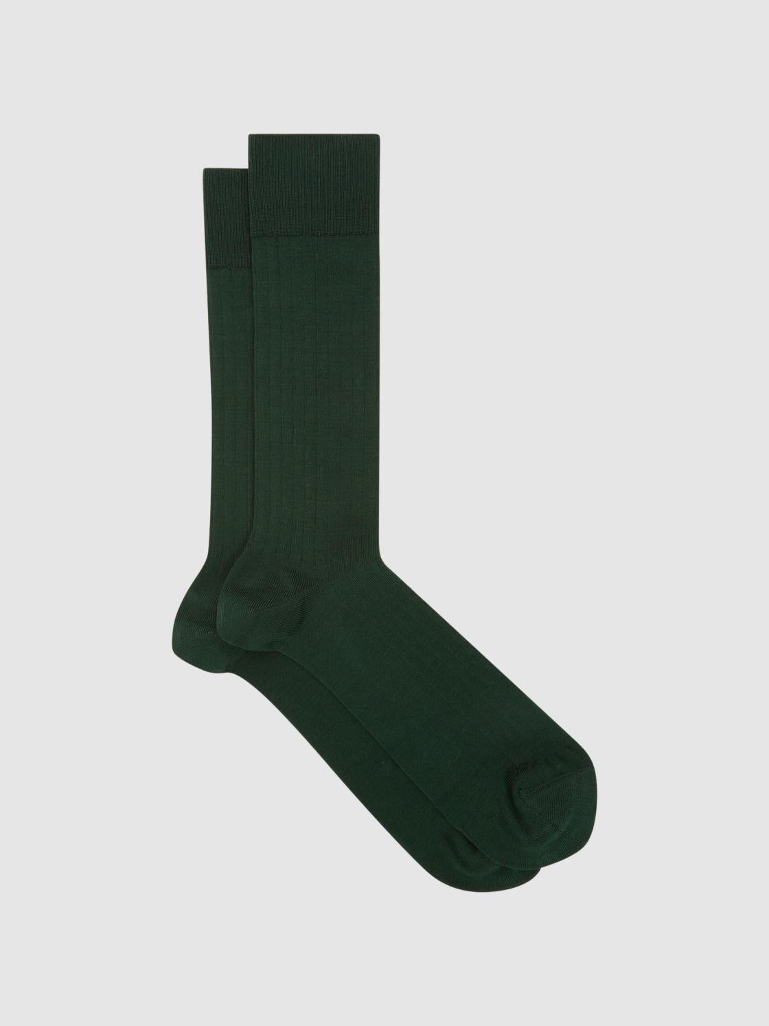 Reiss Socks &amp; Underwear | Fela Ribbed Socks Bottle Green - Men