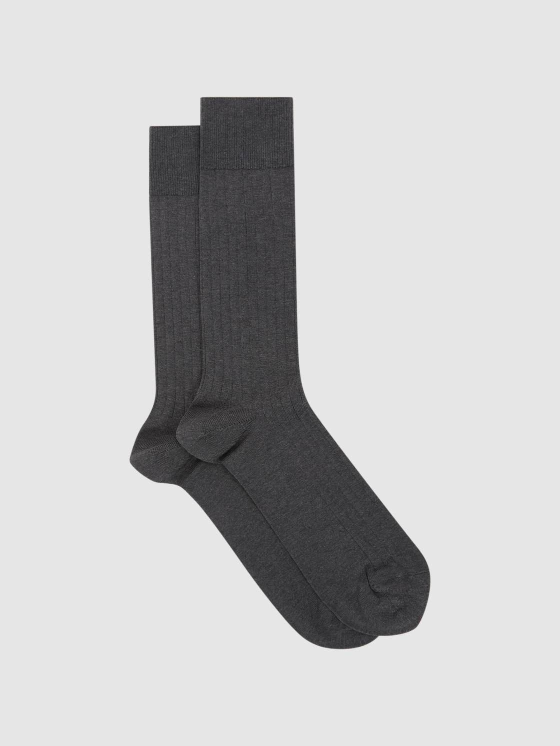 Reiss Socks &amp; Underwear | Fela Ribbed Socks Charcoal - Men