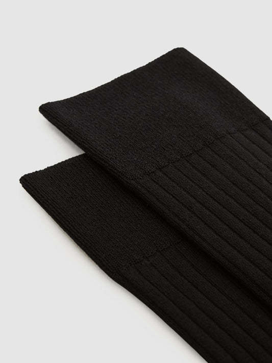 Reiss Socks &amp; Underwear | Feli Ribbed Mercerised Cotton Blend Socks Black - Men