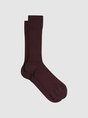 Reiss Socks &amp; Underwear | Feli Ribbed Mercerised Cotton Blend Socks Bordeaux - Men