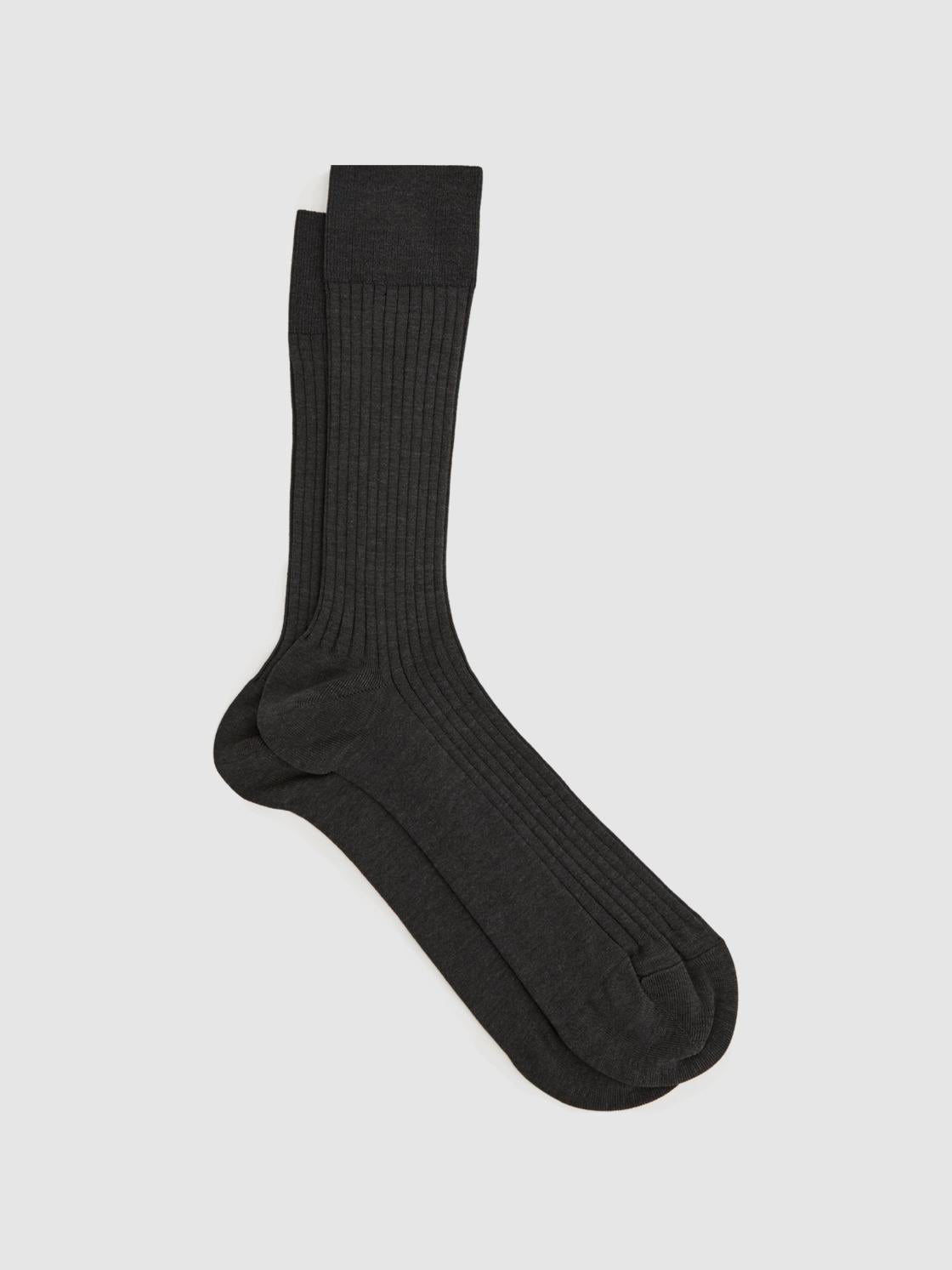 Reiss Socks &amp; Underwear | Feli Ribbed Mercerised Cotton Blend Socks Mid Grey - Men