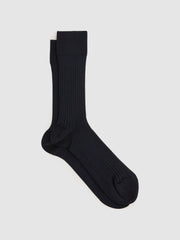 Reiss Socks &amp; Underwear | Feli Ribbed Mercerised Cotton Blend Socks Navy - Men