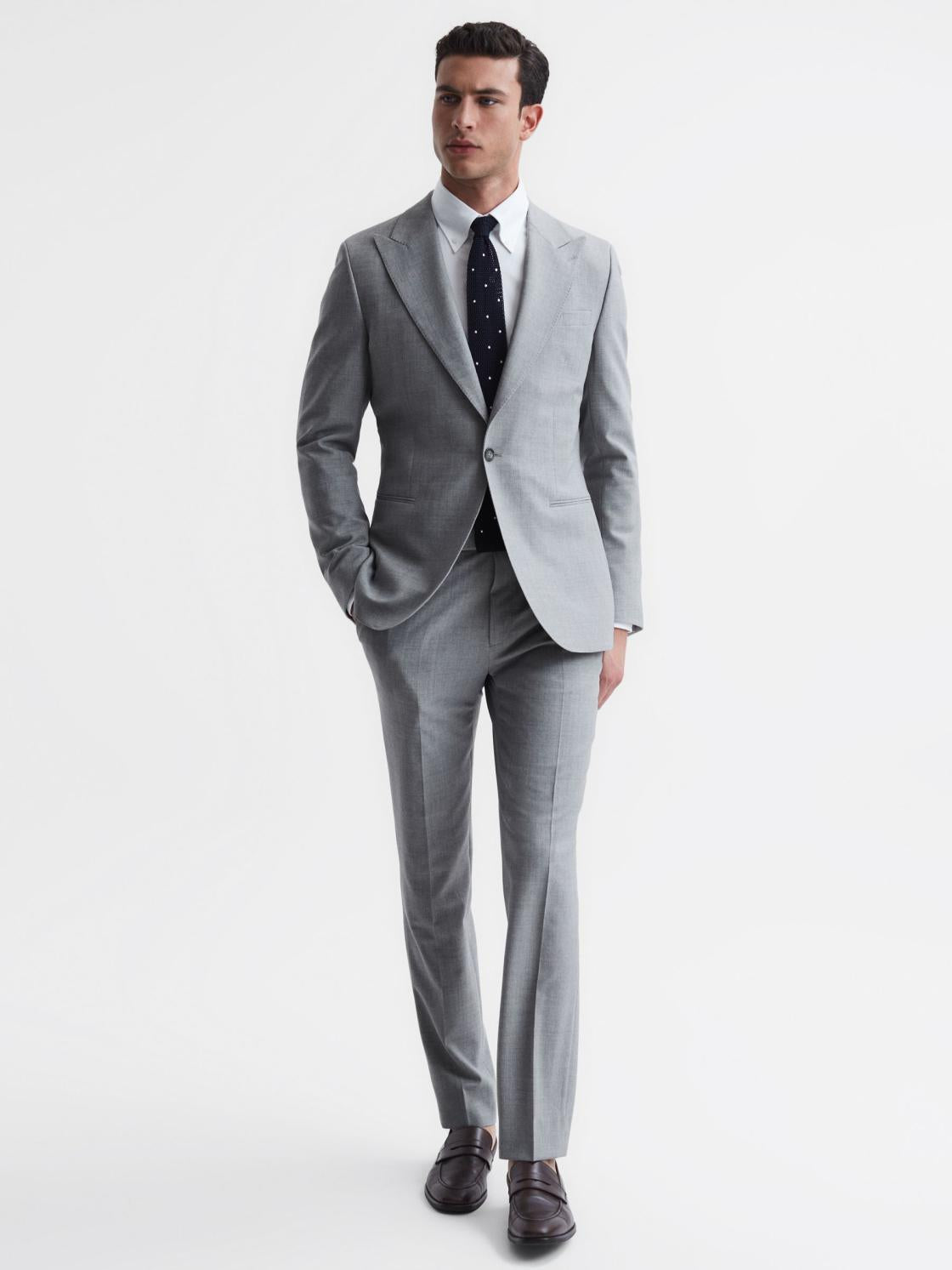 Reiss Suits &amp; Tailoring | Arrow Slim Fit Wool Blend Trousers Soft Grey - Men