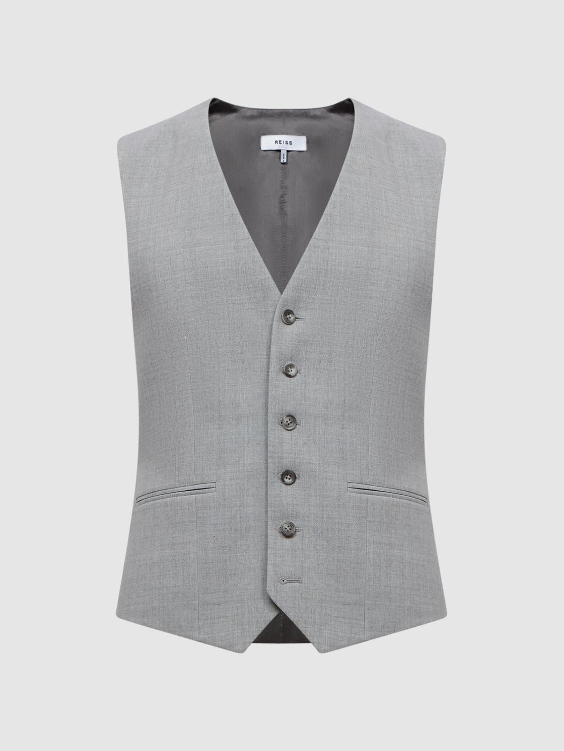 Reiss Suits &amp; Tailoring | Arrow Slim Fit Wool Blend Waistcoat Soft Grey - Men