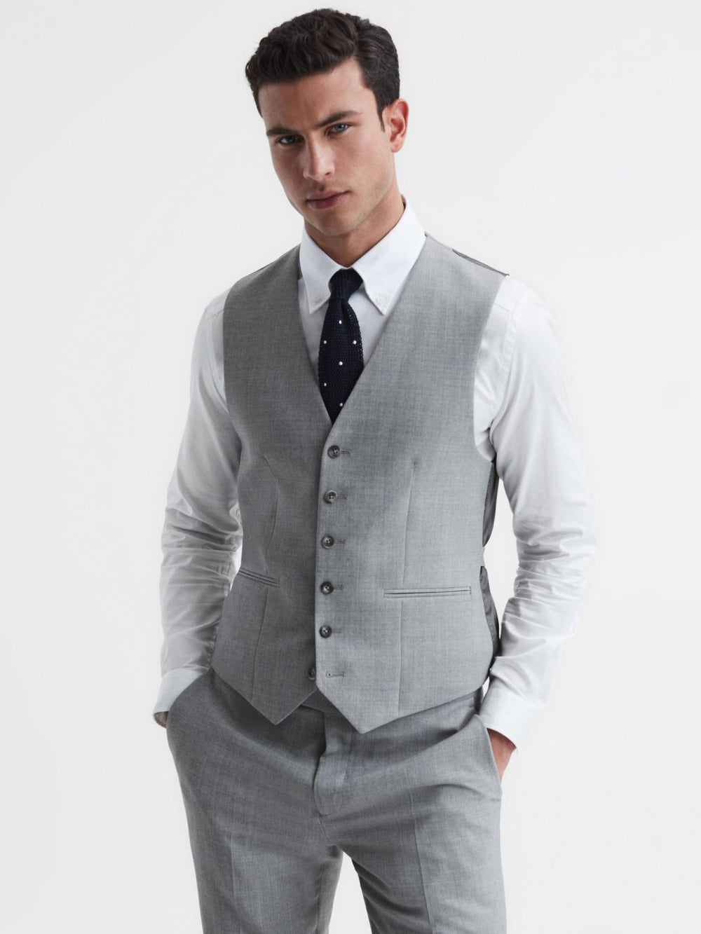 Reiss Suits &amp; Tailoring | Arrow Slim Fit Wool Blend Waistcoat Soft Grey - Men