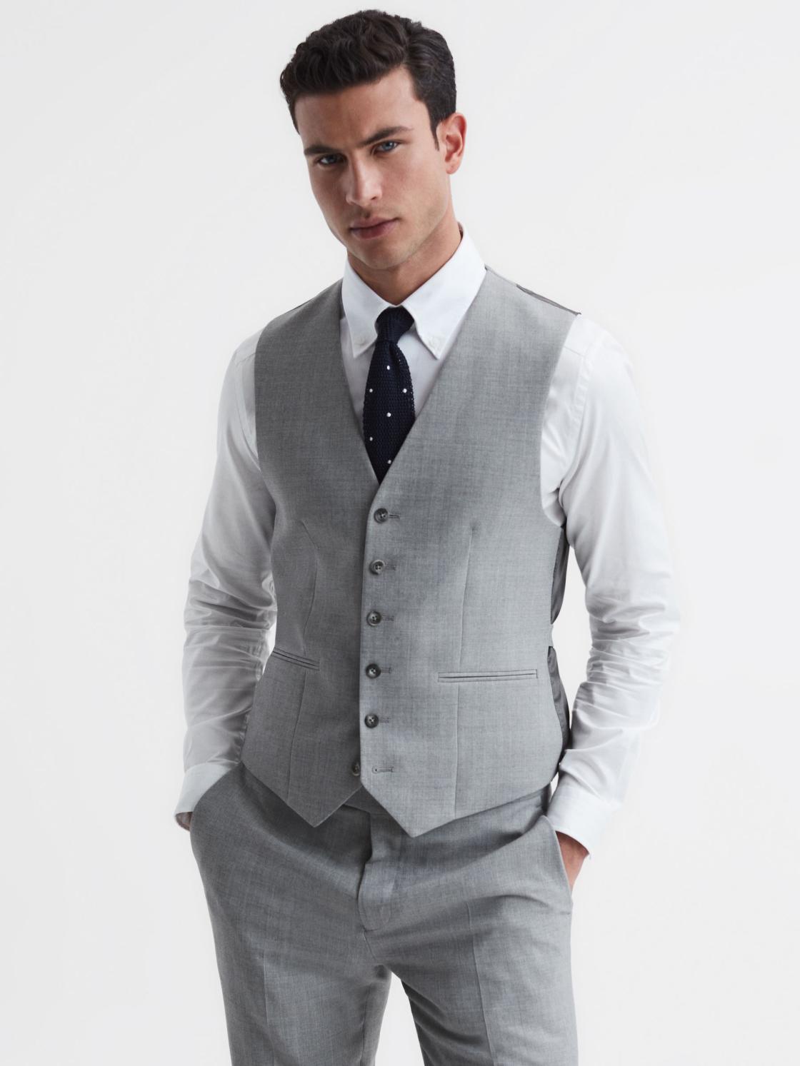 Reiss Suits &amp; Tailoring | Arrow Slim Fit Wool Blend Waistcoat Soft Grey - Men